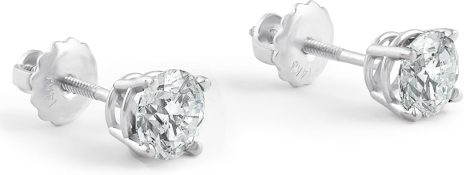 Pompeii Certified 1.00Ct Natural Round Screw Back Diamond Studs 14k Gold
