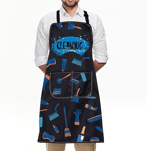 Miniatura 7 de FUSTMW Delantal con bolsillos, regalo de limpieza de casa, talla única, multicolor, moda, mujer (uso profesional y doméstico)
