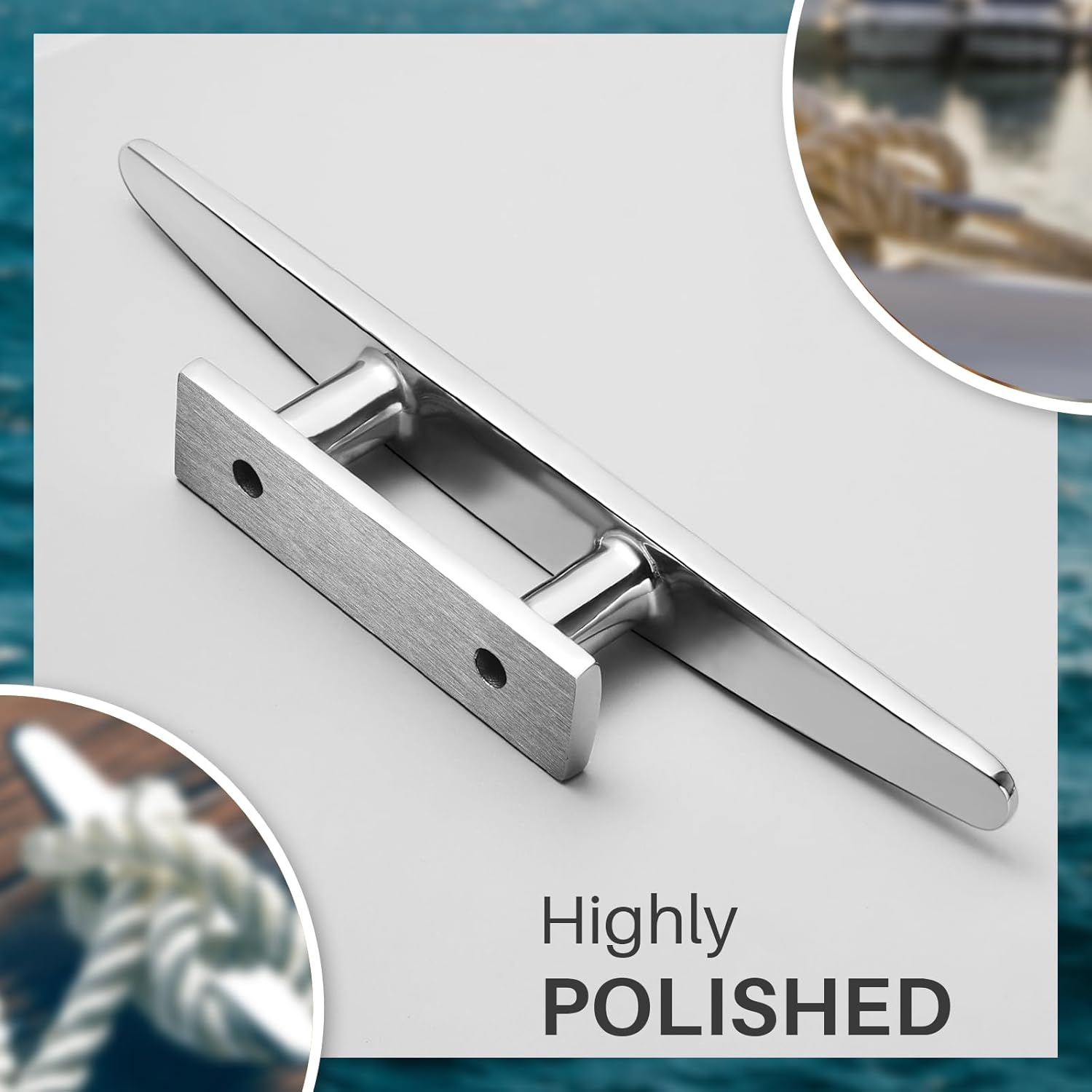 Boat Cleats, Marine Grade 316 Stainless Steel Boat Mooring Cleat Pack of 4, Installation Accessories Included