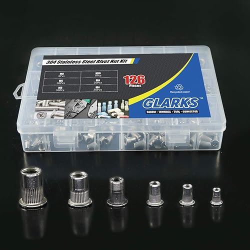Miniatura 7 de Glarks 126 piezas de acero inoxidable 304 M3 M4 M5 M6 M8 M10 cabeza plana roscada remache inserción Nutsert Kit surtido de tuercas de remache