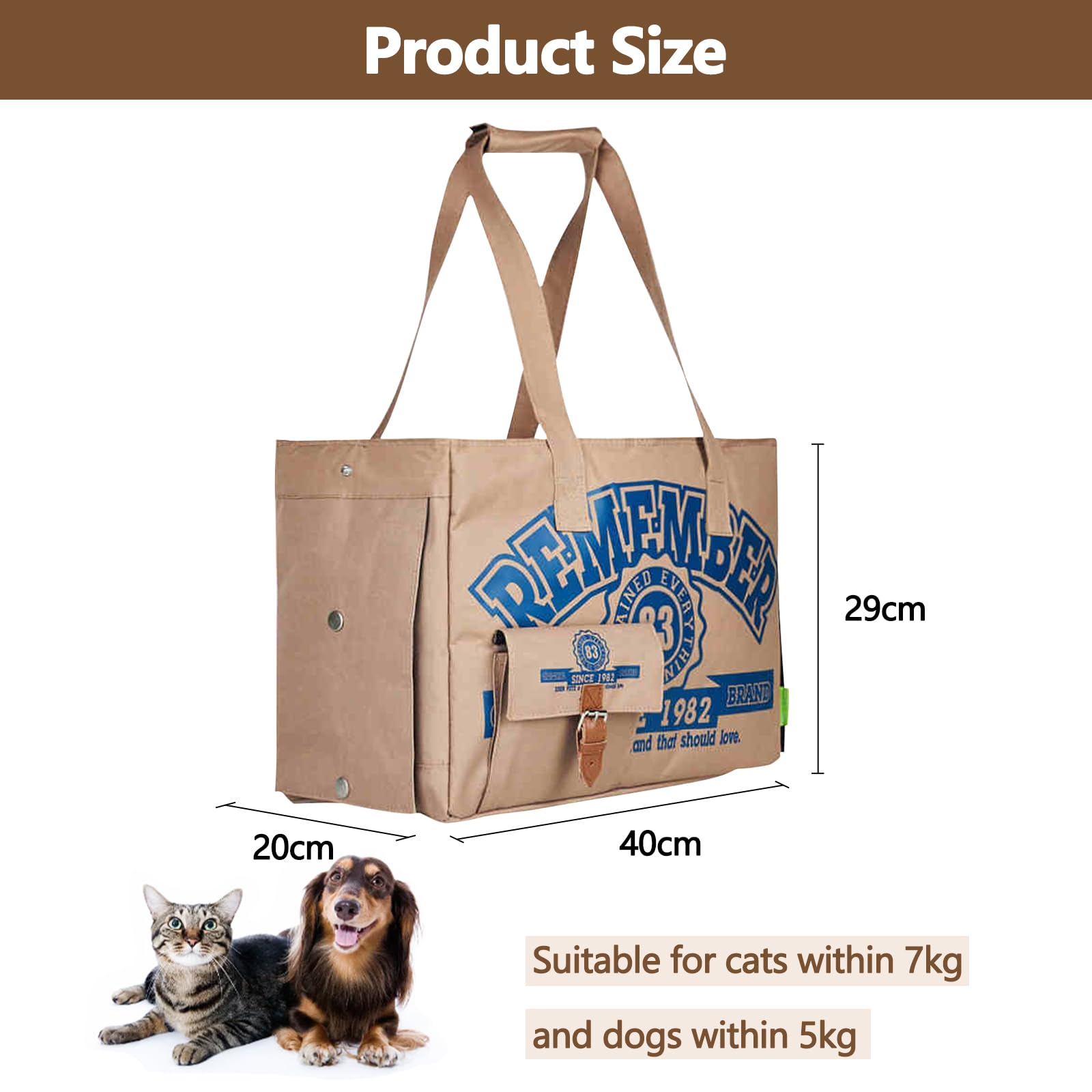 Galatée Bolsa para Mascotas, Bolsa Plegable para Perros Aprobada por Aerolíneas, Bolsa para Gatos con Apertura Superior, Bolsa De Viaje para Mascotas para Gatos y Perros Pequeños(Caqui Azul)