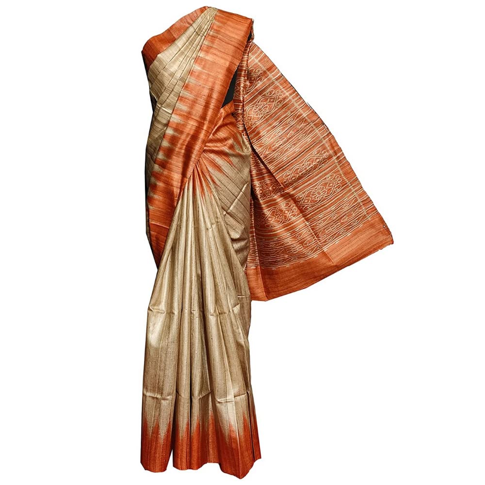 RACHBAI Women TUSSAR GHICHA SAMBALPURI PRINT PURE SILK SAREE WITH UNSTICH BLOUSE & SILK MARK TAG, Multicolor - Review, Price and Buying Guide