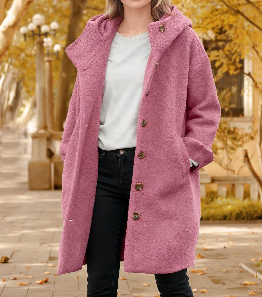 Winter Coats for Women Long Wool Pea Coats Single Breasted Hooded Jacket Trench Coat with Hood Oversized Hooded Blazer - Image 3