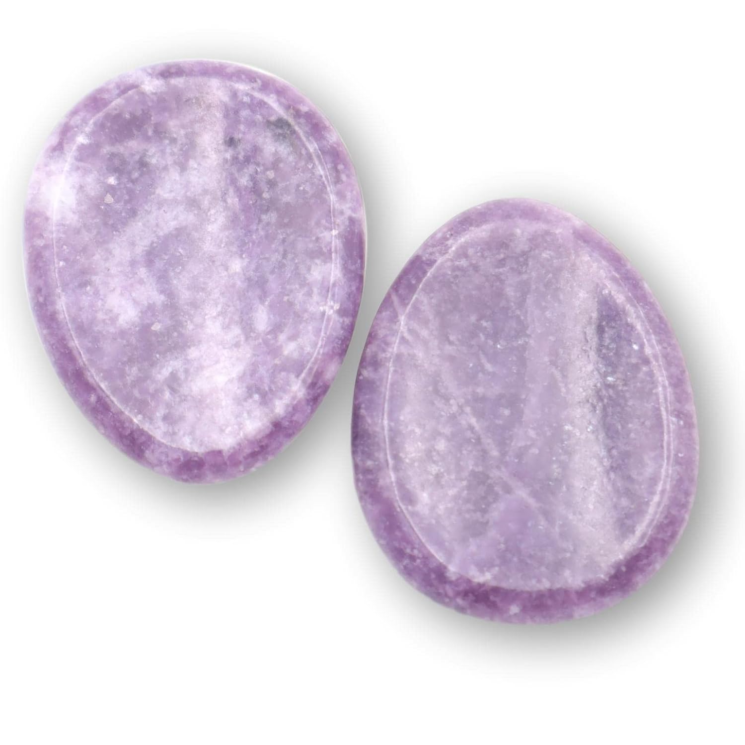NatureWonders 2 Lepidolite Worry Stones, Thumb Stones, Chakra Stones, Healing Crystals, Powerful & Popular, All Natural, Finished with Beeswax, Meditation, Energy Healing, Reiki