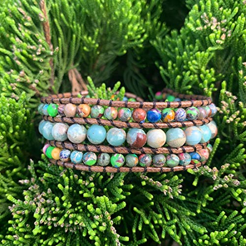 Ygline Women Boho Three Layer Bracelet Round Shape Emperor Stone Single Leather Wrap Bracelet Beaded Bracele #TOP1