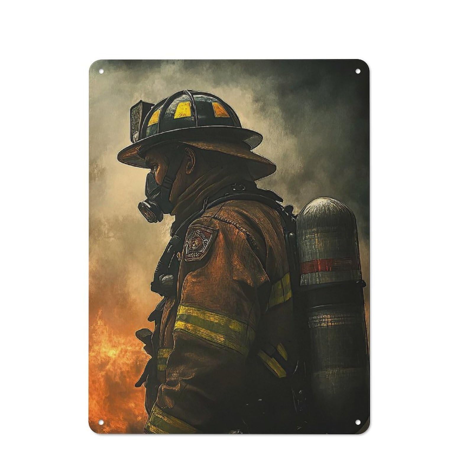 Junmoney Firefighter In Smoke Metal Wall Plaque 40X30cm, Everyday Small Space Decor For Flat, Dorm Room, Lounge Or Cafe