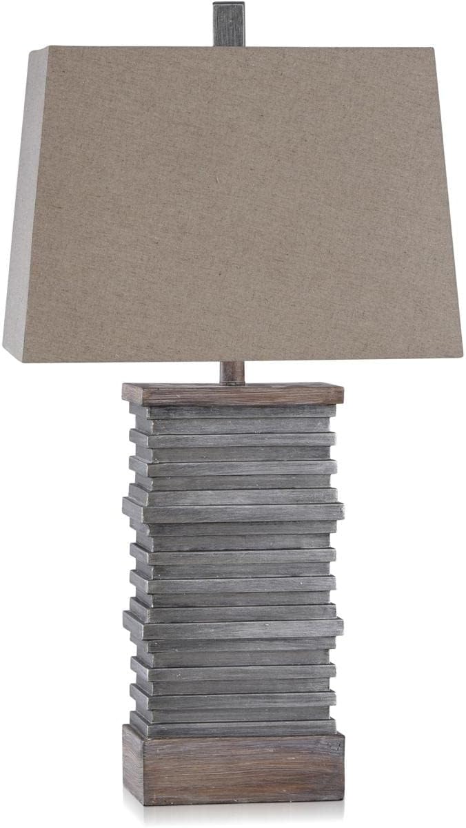 Casual Stacked Plate Design Table Lamp - Slate & Sepia