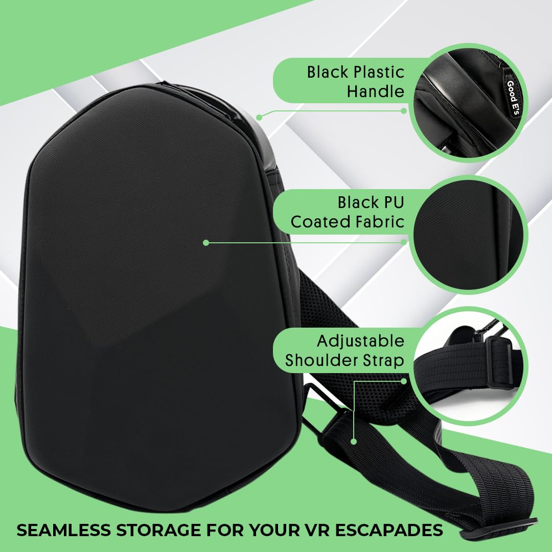 Good E's Bolsa para auriculares de realidad virtual, impermeable, resistente al polvo, absorbe los golpes, tela recubierta de poliuretano con bolsillo con cremallera, correa de hombro ajustable, mango