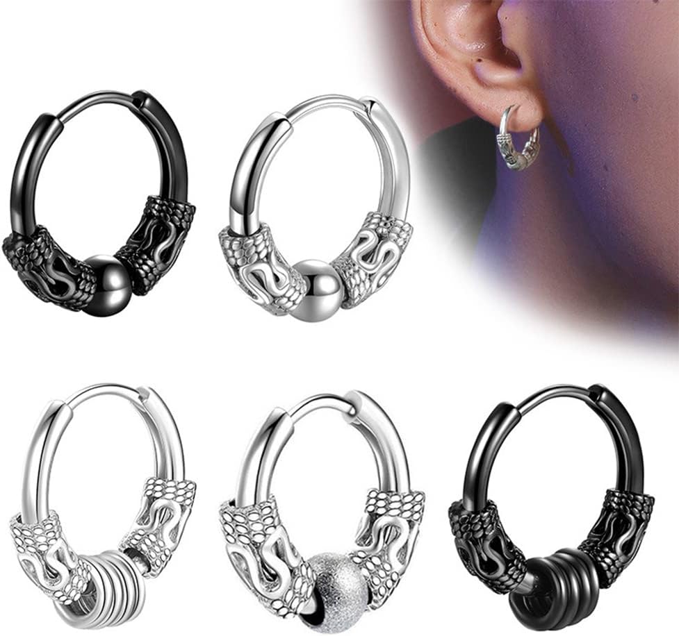 Rockyu Dragon Crest Hoop Earrings for Men Silver Surgical Stainless Steel Hypoallergenic Cartilage Earrings Fashion Accessory - Image 5