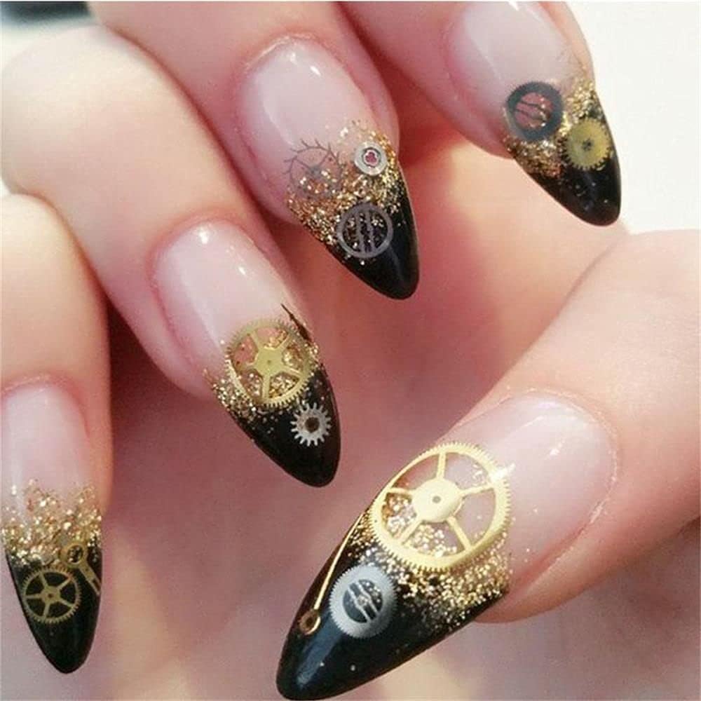 100Pcs Steampunk Style 3D DIY Nail Sequins Mechanical Component Gear Wheel Hollow Metallic Nail Art Decoration Manicure Tips