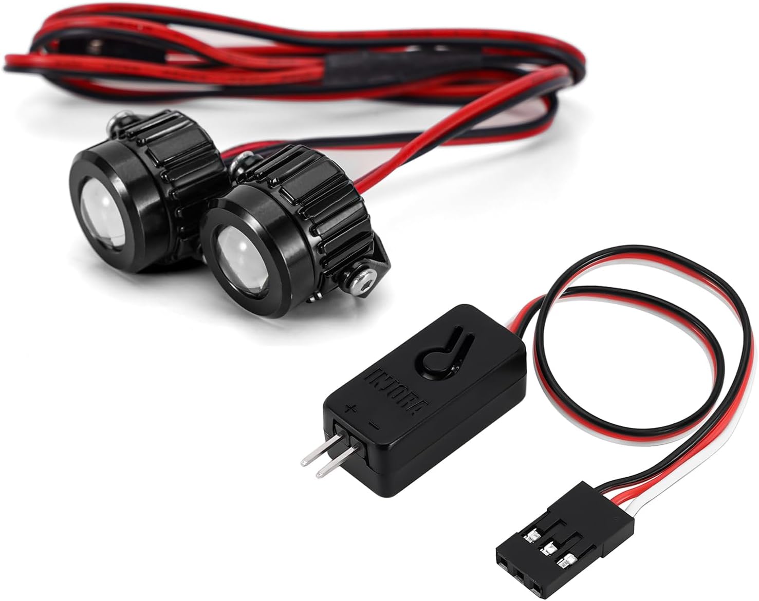 INJORA Aluminium Super Bright LED Lights with 3.2g Controller Switch for 1/10 1/8 RC Crawlers Upgrade(2 Lights & Controller)