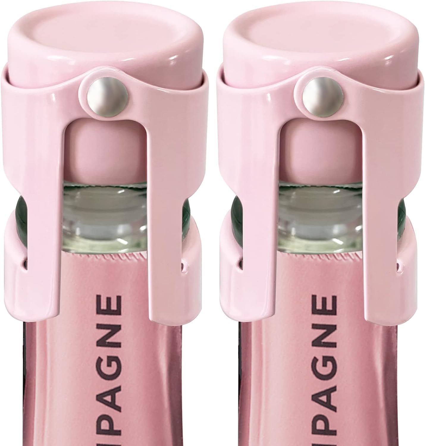 HYZ Champagne Stoppers - Stainless Steel Sparkling Wine Bottle Stopper with Pure Silicone Air Tight Seal - Professional Wine Saver for Champagne，Prosecco and Cava (2Pack Pink)