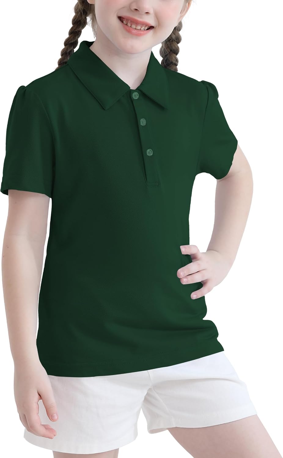 QBK 2T to Youth Girls' Puff Short Sleeve Polo Toddler School Uniform Pique Polo Kids Collared Golf Shirt