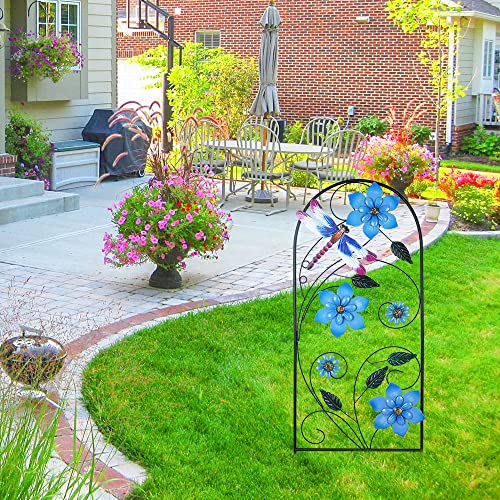Garden Decor For Outside, Yeahome 34 Inch Decorative Garden Stakes With Flowers Dragonflies, Metal Spring Yard Decorations For Outdoor Patio Lawn Backyard #TOP5