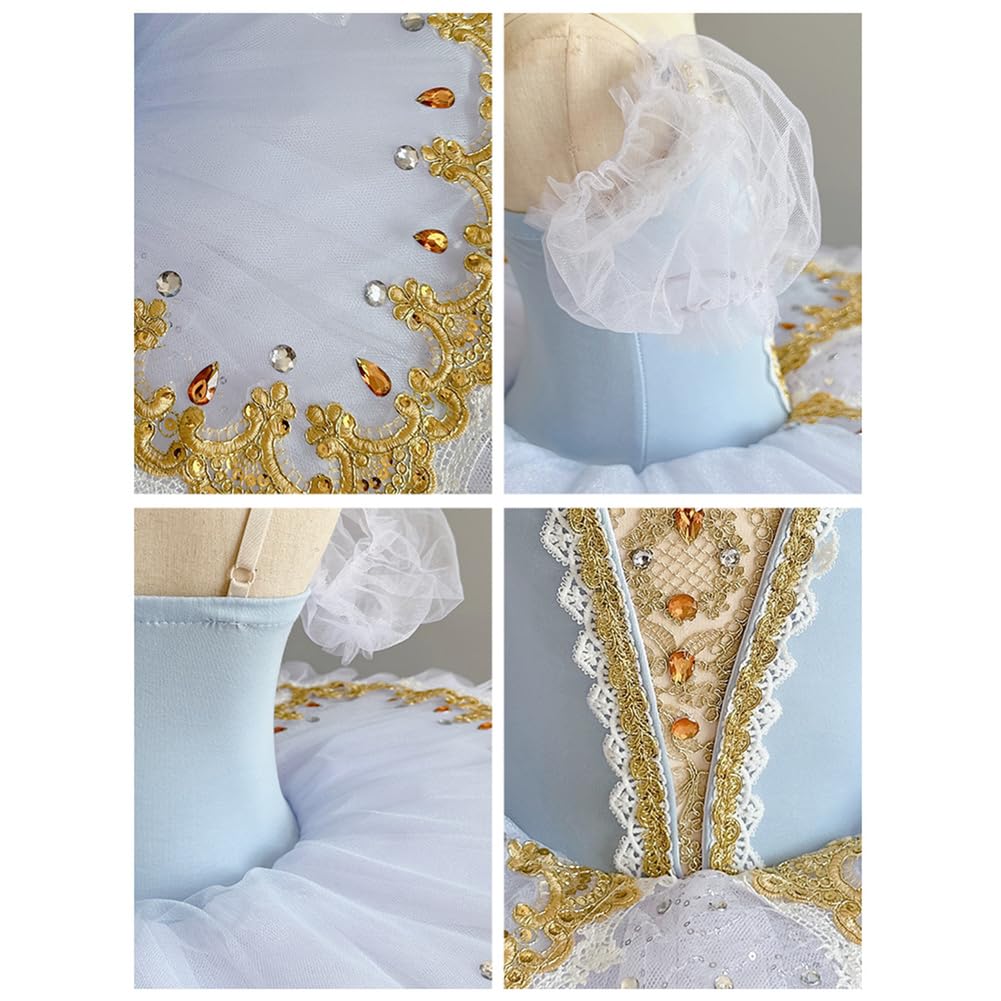 Strass Paillettes Body tutù Balletto Vestito per Bambini Ragazze Pattinaggio Ginnastica Dancewear Maniche Arruffate Tulle Gonna Swan Dance Performance Ballroom Costume
