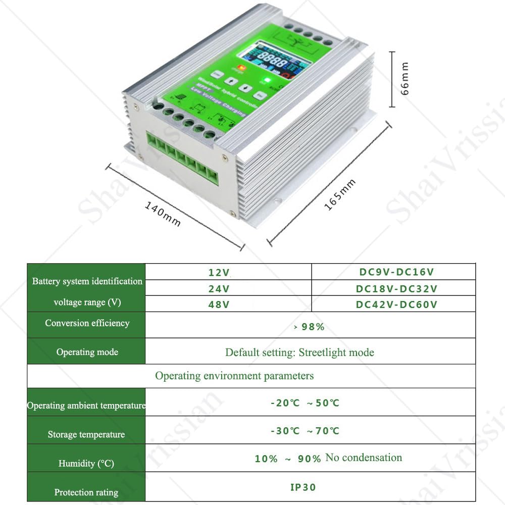 Hybrydowy Regulator ładowania Wiatrowo-Słonecznego 300 W–1200 W,Regulator ładowania Mppt Boost, Do Systemów Poza Siecią,Różne Tryby Sterowania Obciążeniem W800/S600W-24V