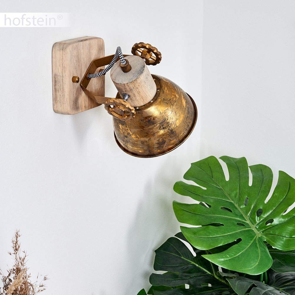 Applique Orny en bois et métal aspect bronze ancien, spot mural pivotant de style rétro-industriel, idéal dans un salon vintage, pour 1 ampoule E27, ampoule(s) non incluse(s)