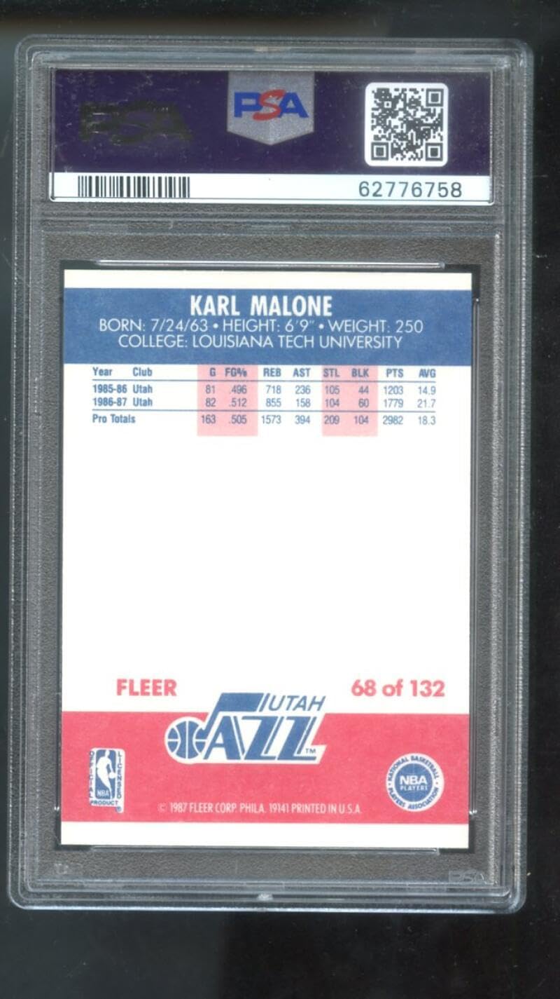 1987-88 Fleer #68 Karl Malone PSA 7 Graded Basketball Card NBA Utah Jazz 87-88 1987-1988
