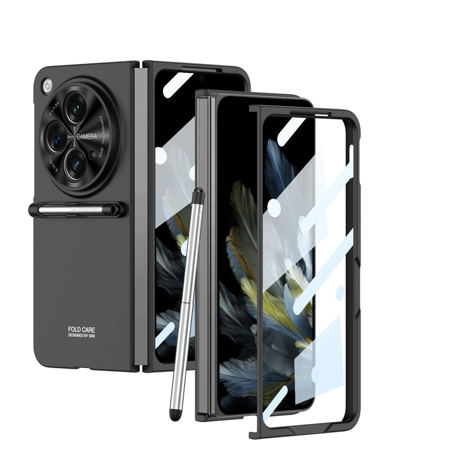 TERRIFI Case for OnePlus Open 2023, Ultra Slim Shockproof Matte PC Cover with Built-in Screen Protector and Capacitive Pen, Protective One Plus Open Cover, Black