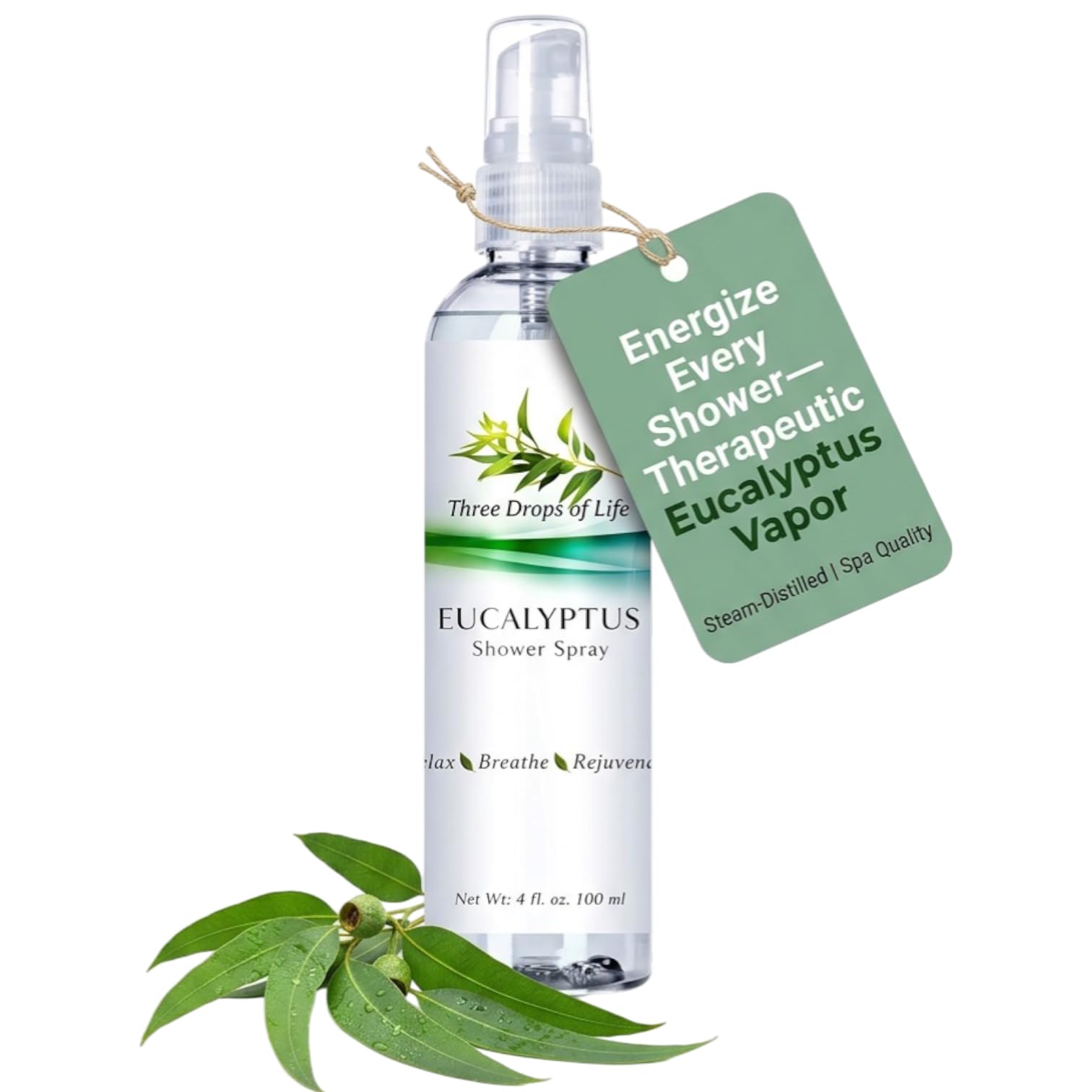 Eucalyptus Shower Spray, Premium Essential Oil Mist, Spa Quality for Strong Refreshing Scent, Home, Office and Bath (Eucalyptus Spray for Shower, 4oz)