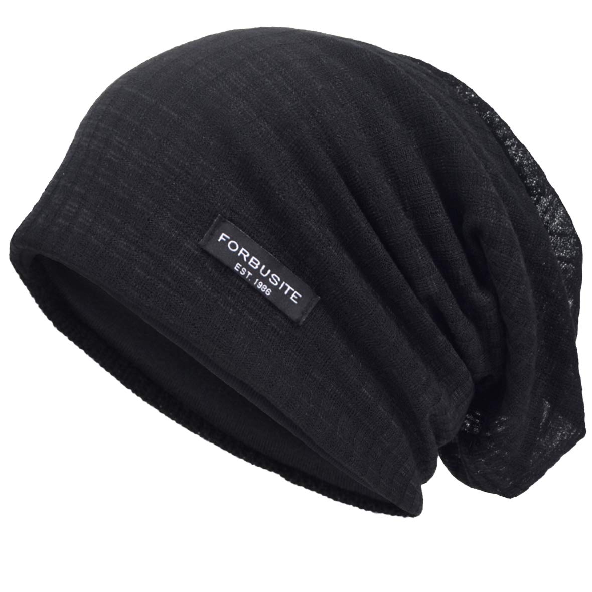 Vecry Men's Black Cool Slouch Beanie Thin Summer Skull Hip-Hop Cap (Black)