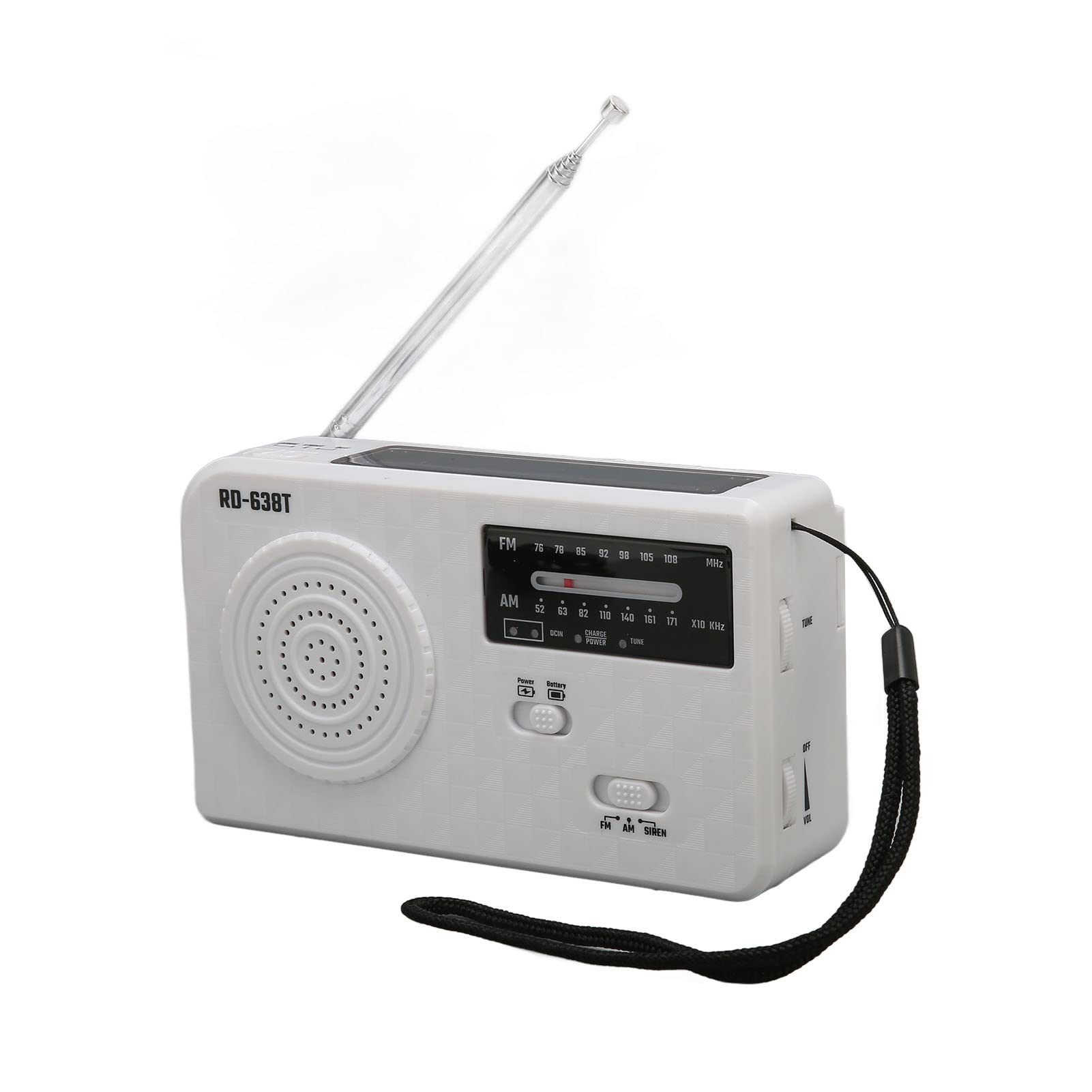 Solar Emergency Hand Crank Weather Radio, AM FM Portable Radio with 500mAh Battery, SOS Alarm & Solar Power LED Flashlight for Camping, Emergency (White)