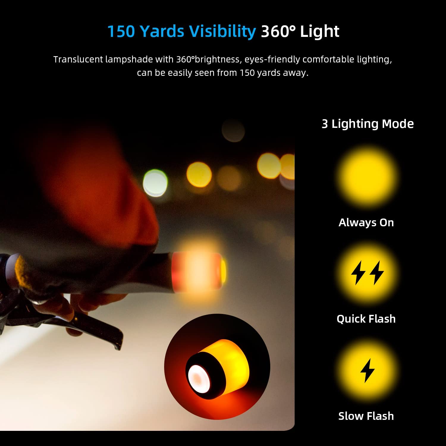 ulip Luz de giro para manillar de bicicleta, intermitentes para scooters eléctricos, recargable por USB, luces de advertencia de seguridad inteligentes, 3 modos de luz, rojo y naranja