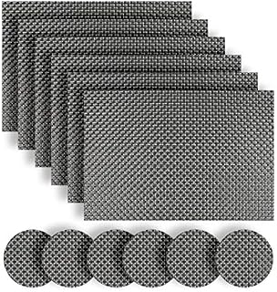 Homcomodar Washable Vinyl Placemats and Coasters Set of 6(Dark Grey)