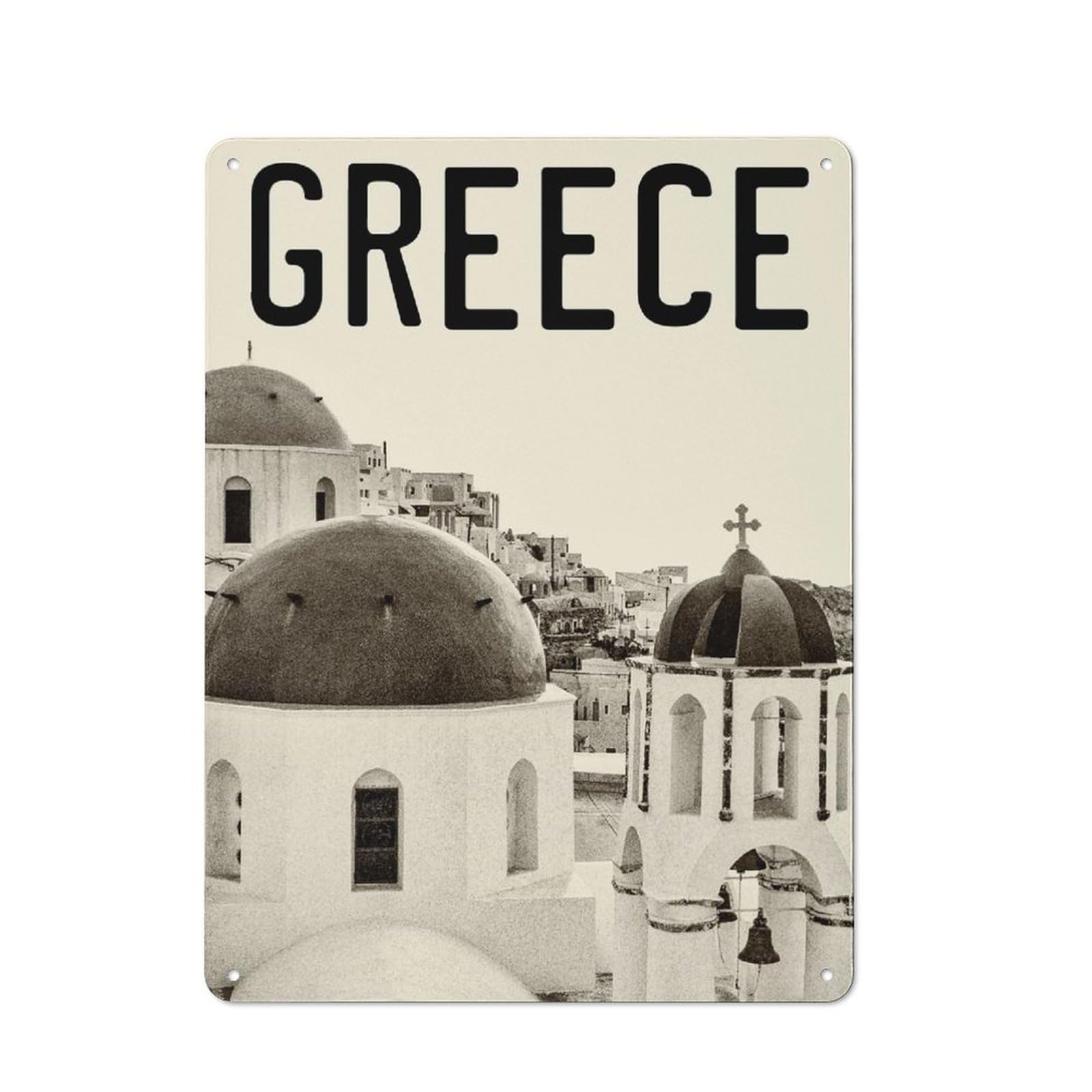 Junmoney Style-16 Greece Santorini Retro-Style Tin Wall Plaque 40X30cm For Café Or Home Bar, For Themed Interiors In Cafés And Home Bars