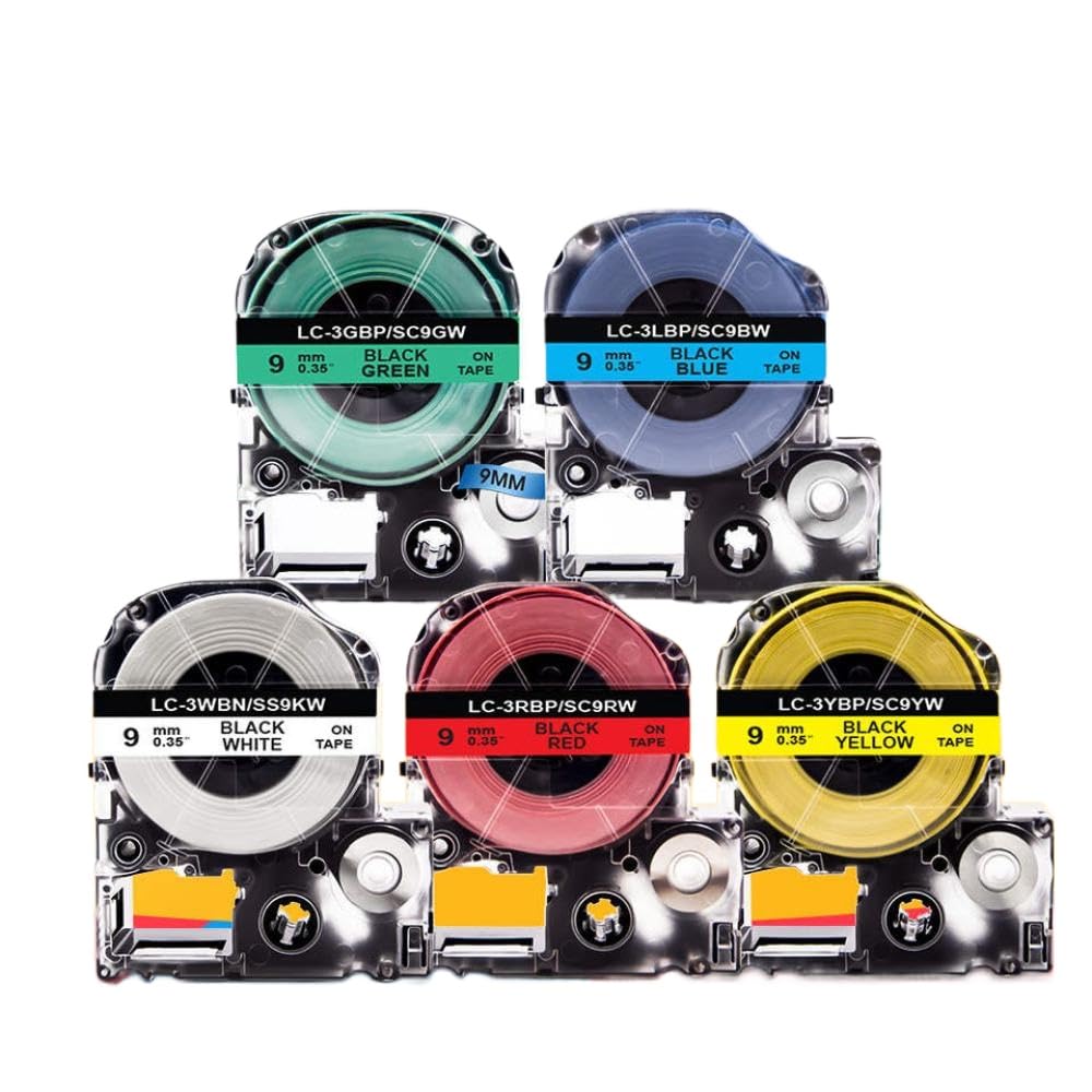 Nastri per etichette da 12 mm Nero su bianco Colori misti SS12KW SC12RW SC12BW SC12YW SC12GW Compatibile con LW-300 LW400