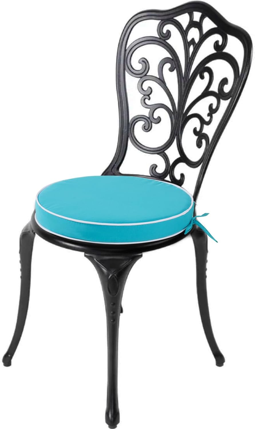 Outdoor Bistro Chair Cushions Set of 2, Waterproof 15 inch Round Seat Cushions with Ties for Patio Deck Furniture
