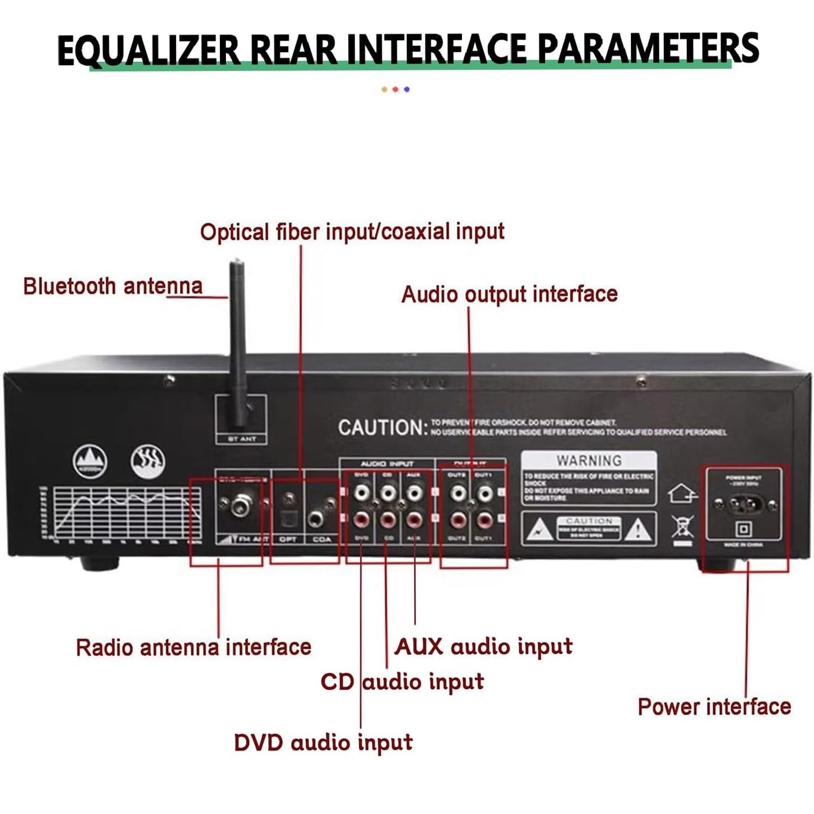 Ecualizador indicador de espectro musical, ecualizador digital de ecualizador de 31 bandas, 12 modos de salto/10 salidas de efecto preestablecido, con pantalla LED, intensidad de señal ajustable, para