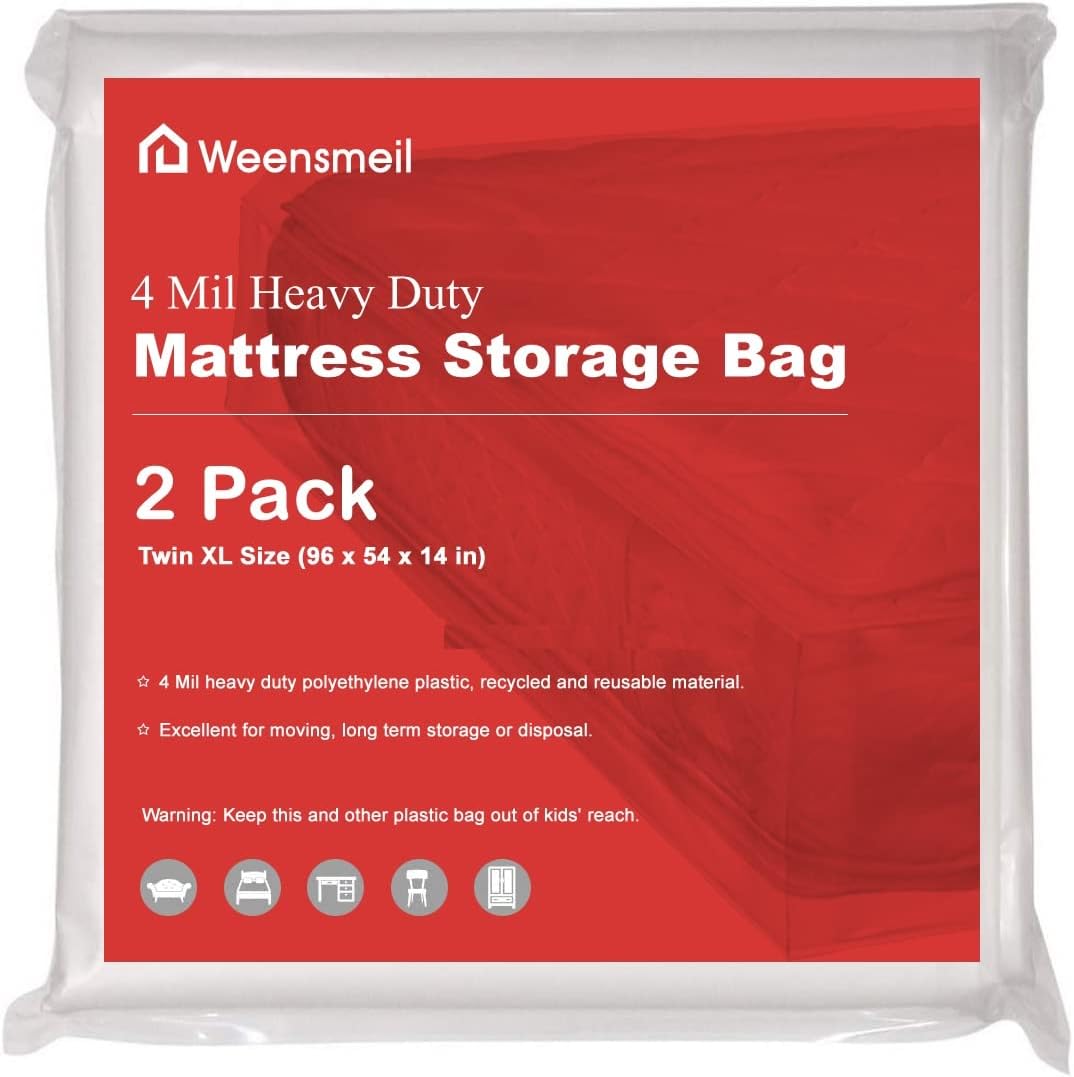 Mattress Bags for Storage, [2 Pack] 4 Mil Mattress Protector, Heavy Duty Clear Plastic Bed Mattress Cover for Long-Term Storages and Disposal - Twin XL Size, 54 x 96 Inch