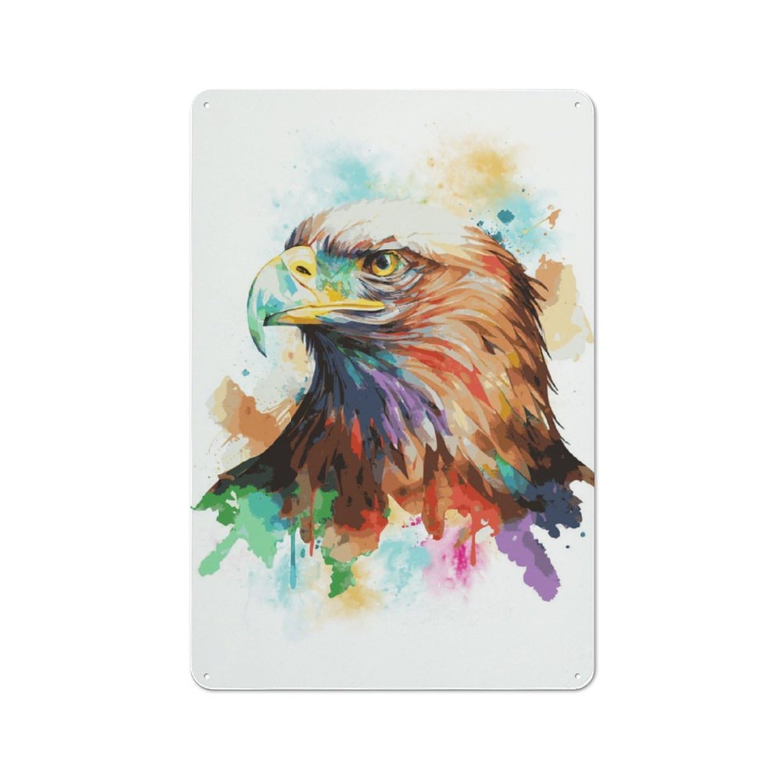 Watercolor Bald Eagle Art Industrial-style Tin Sign 30x20cm for Living Room Wall, for Metal Sign Collectors, for Garage And Workshop Walls