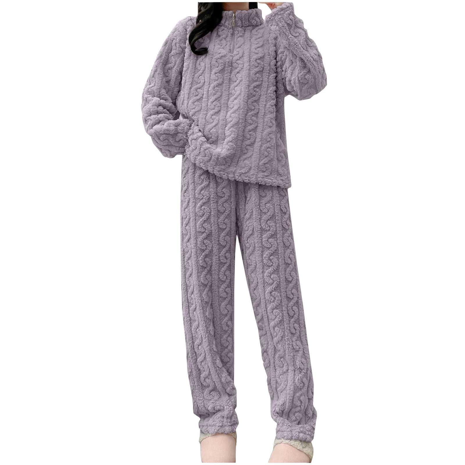 Generic Womens Fleece Pyjamas Sets Fluffy Soft Warm Cosy 2 Pieces Pjs Sets Quarter Zip Pul...