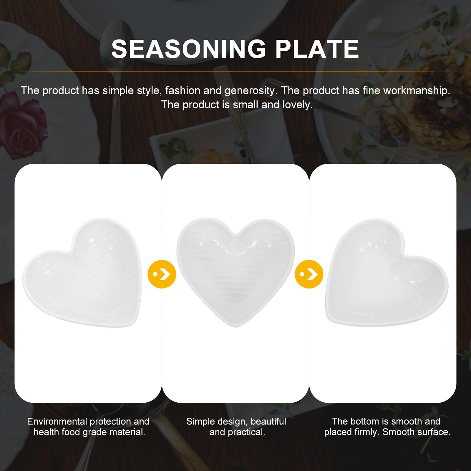 4 Piezas Plato de Aperitivo de Cerámica en Forma de Corazón Blanco
