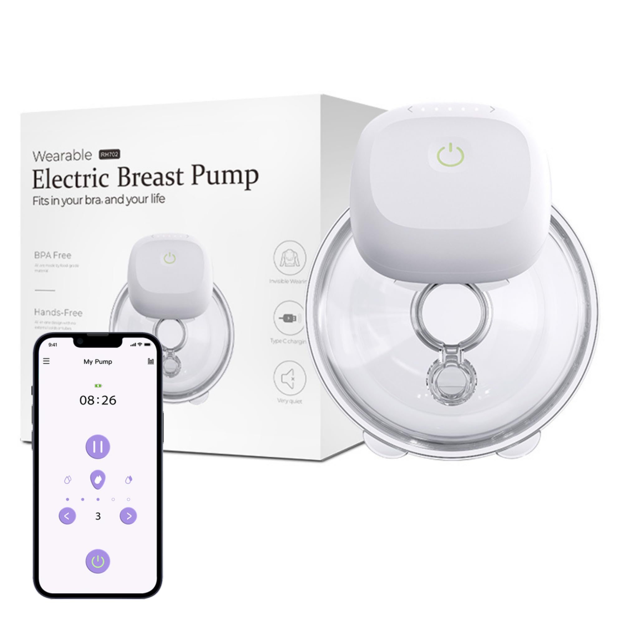 Sacaleches Electrico portátil con APP modelo 2026, Extractor de leche manos libres con Sellado Antifuga, Seguimiento de las tomas con APP en Español, Inalámbrico y libre de BPA, 200 gramos y 5 niveles