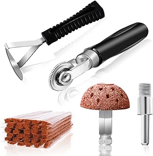 FHTDW Tire Repair Patch Tools Tire Repair Kit with Plugs, Tire Plug Kit Tungsten Steel Buffing Wheel with Tire Patch Roller Liner Scraper for Car Tire Grinding Polishing Accessories Kit (42mm)