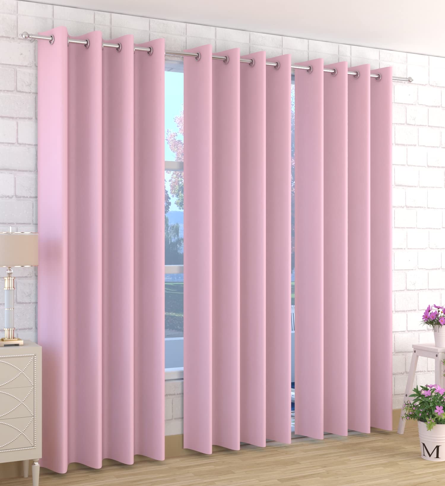 Kiara Creations 2 Piece Room Darkening Thermal Insulated Blackout Solid, Opaque Curtains for Long Door 9 Feet, Baby Pink (Baby Pink, Long Door - 9 Feet)