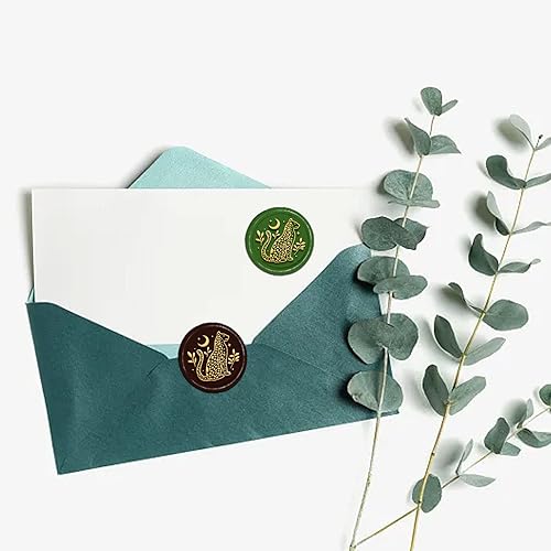 Miniatura 4 de CRASPIRE Sello de cera de leopardo, hojas de animales, luna, sello de cobre, cabeza de sello de latón extraíble retro con mango de madera para