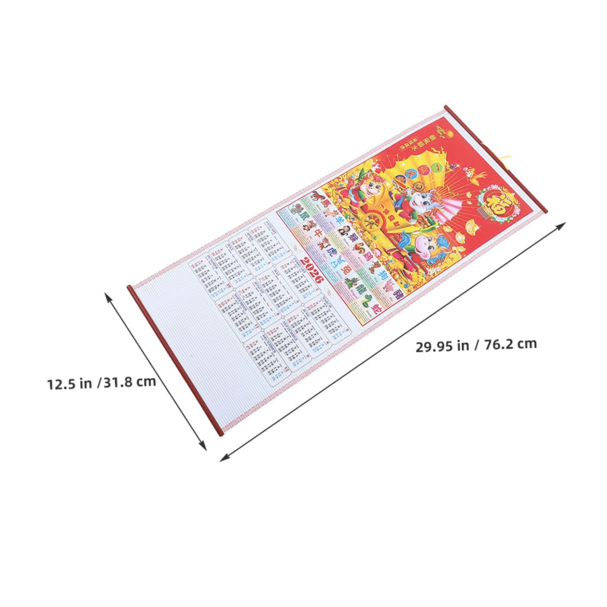 6 Pezzi Calendario da Parete in Finto Rattan 2026 Anno del Cavallo, Planner Lunare Sospeso Decorativo per Casa e Ufficio, Set 2 Pezzi Rotolo Tradizionale Cinese