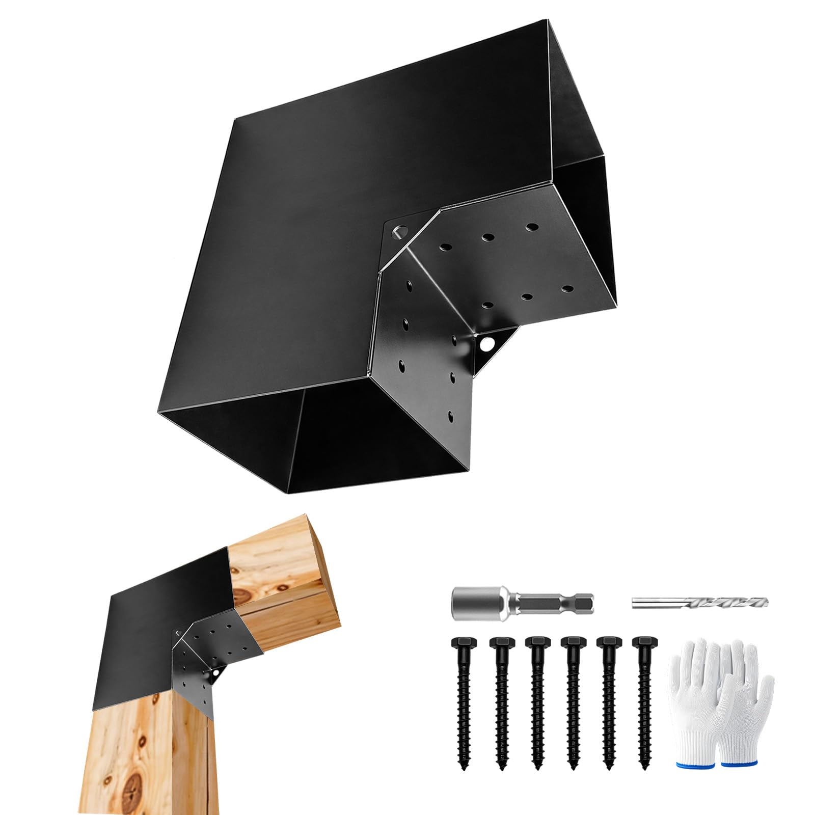 Kit de soporte de pegola de 8 x 8 pulgadas, 1 paquete, soportes de carpintería de esquina en forma de L de 2 vías para madera de 8 x 8 pulgadas (real: 7.5 x 7.5 pulgadas), soportes de madera