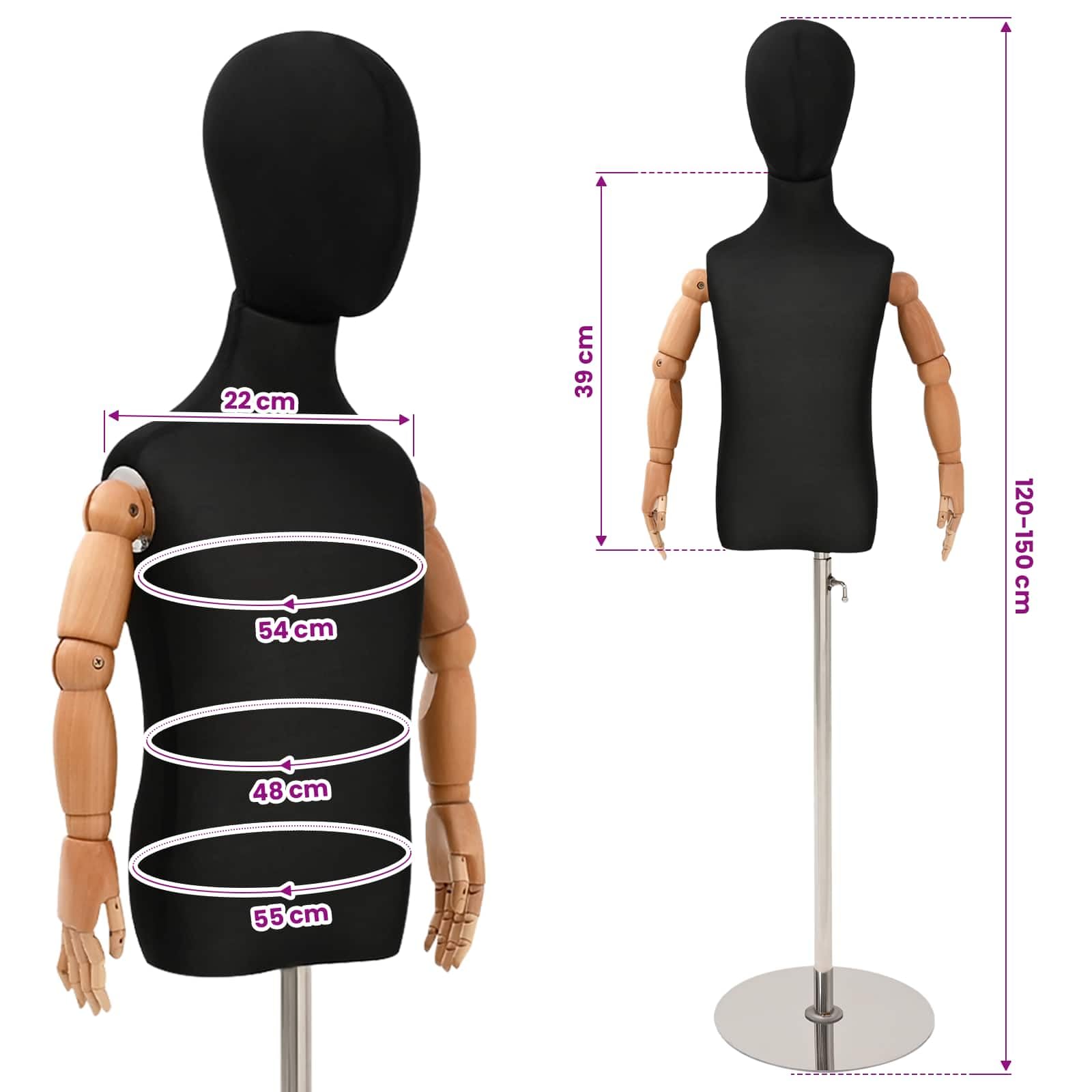 vidaXL Verstellbares 120-150 cm Mannequin mit Basis Unisex PP Schwarz