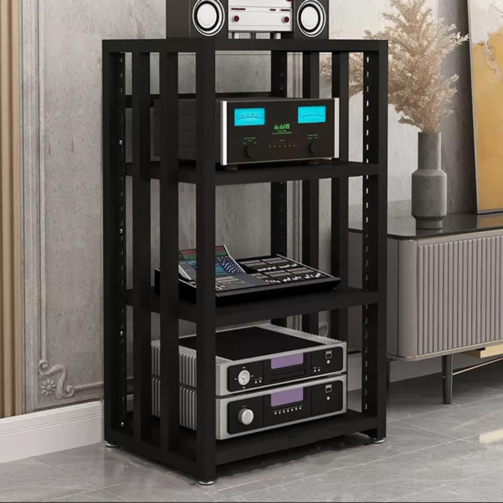 Meuble de rangement moderne et réglable à 4 niveaux pour matériel audio et vidéo Noir