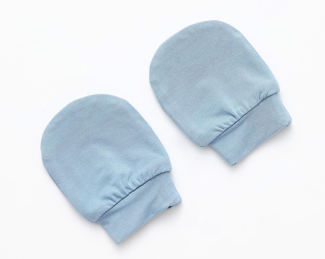 Newborn Baby Swaddle Blanket Set with Baby Knotted Gown, Mittens, Hat - Bamboo Viscose Receiving Blanket Bundle (Dusty Blue)