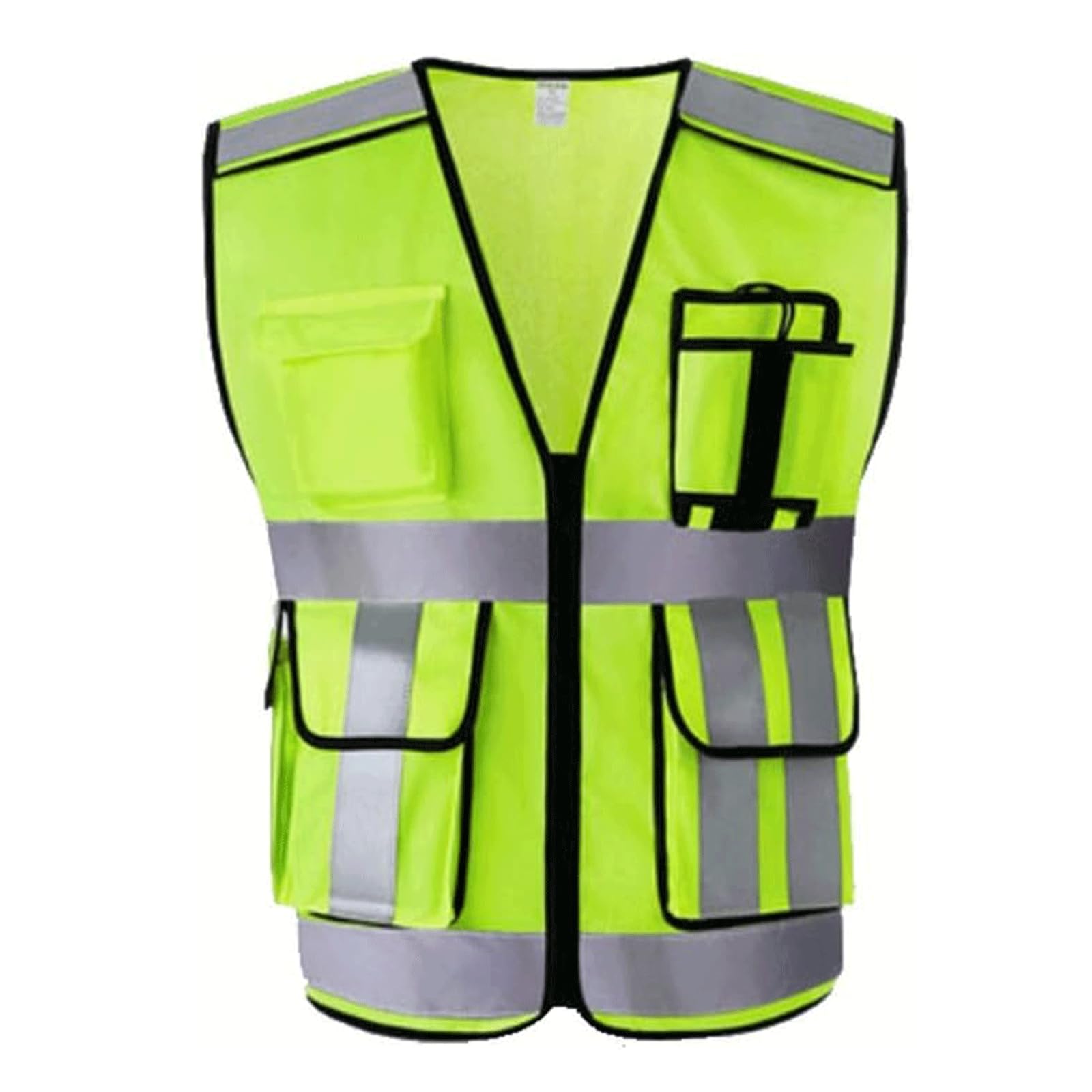 Chaleco de seguridad portátil, chaleco reflectante Chaleco de seguridad Traje reflectante Tejido de punto Chaleco reflectante con bolsillos Cremalleras