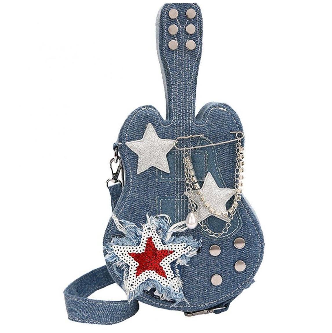 Amazon.co.jp: ギターの形 ショルダーバッグ デニム 斜め掛け