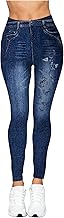 1 x Women's Faux Denim Thermal Legging, Elastic and Comfortable Thermal Pants, Fleece Lined Trousers, Warm Tights for Winter, Women's Thermal Clothing