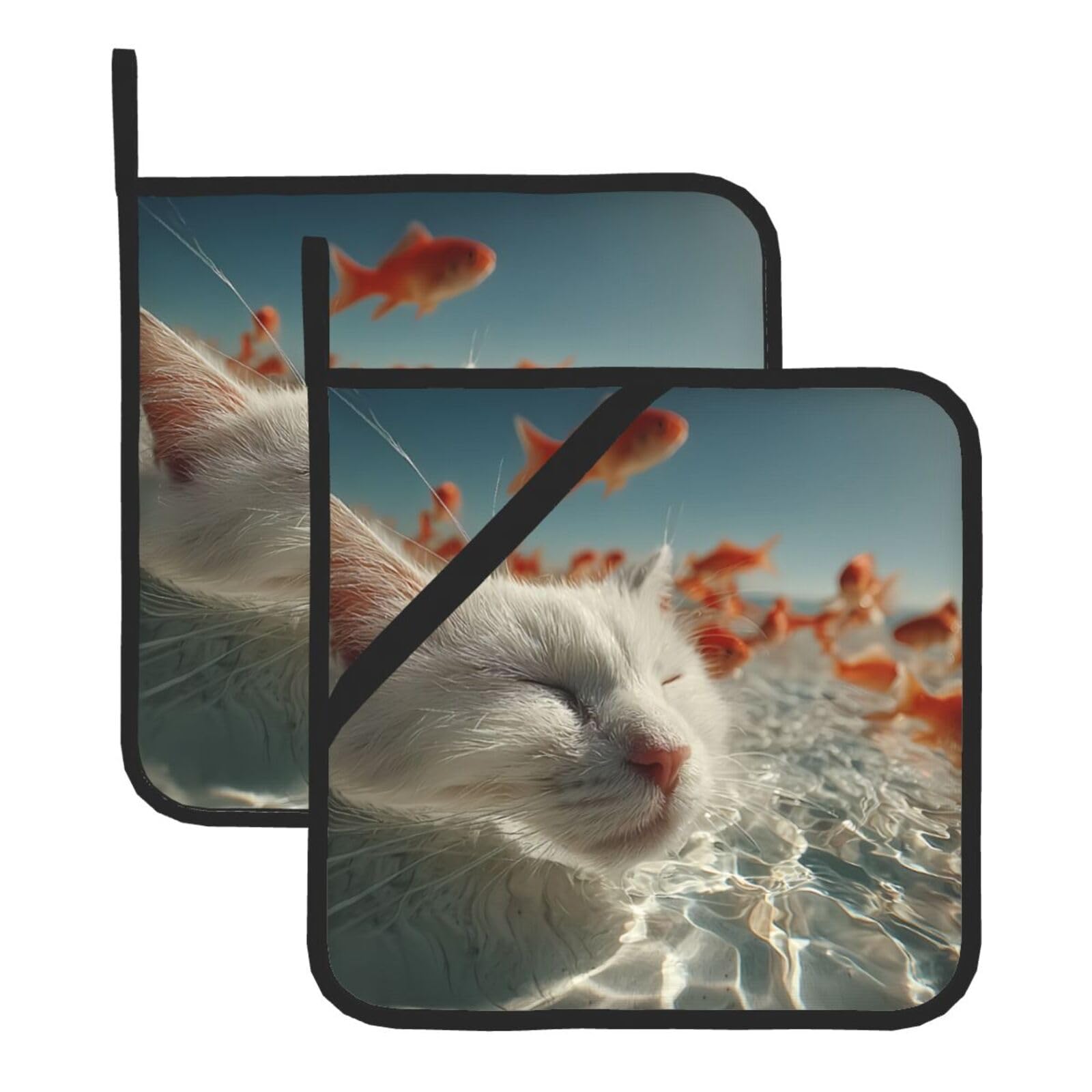 Diving Kitten Square Heat Resistant Trivet Set Thick and Durable for Baking Barbecue Cookware Oven
