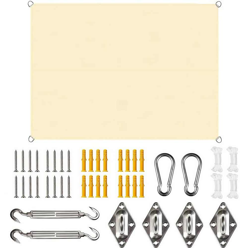 Voile d'ombrage rectangulaire avec œillets, 3 x 4 m, avec Fixation, pour Balcon, Protection Anti-UV et résistant aux intempéries, pour terrasse, Jardin, Piscine